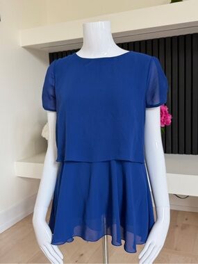 Blue Chiffon Layered Blouse – Flowy Short Sleeve Top